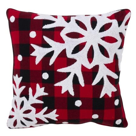 SARO LIFESTYLE SARO 3639.R18S 100 Percent Cotton Buffalo Big Snowflake Plaid Pillow with Down Filling  Red 3639.R18S